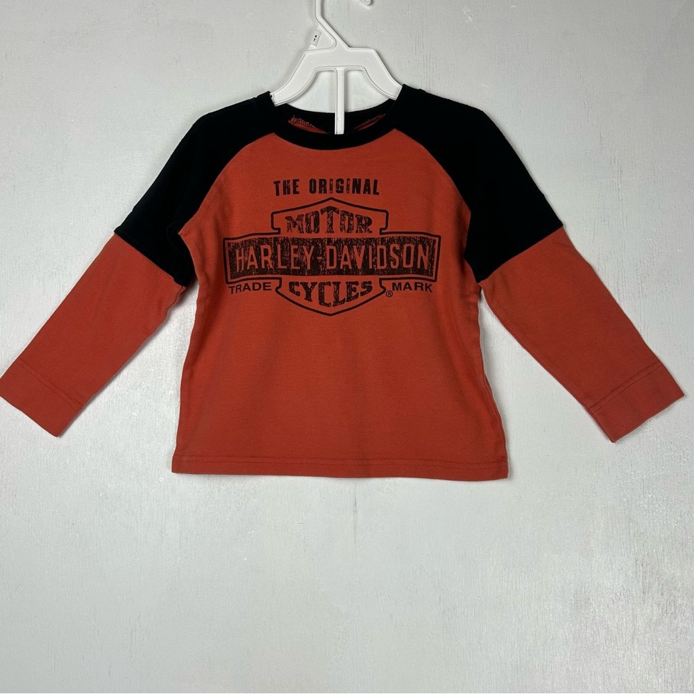 Harley Davidson | boys Harley motorcycle black orange long sleeve shirt logo